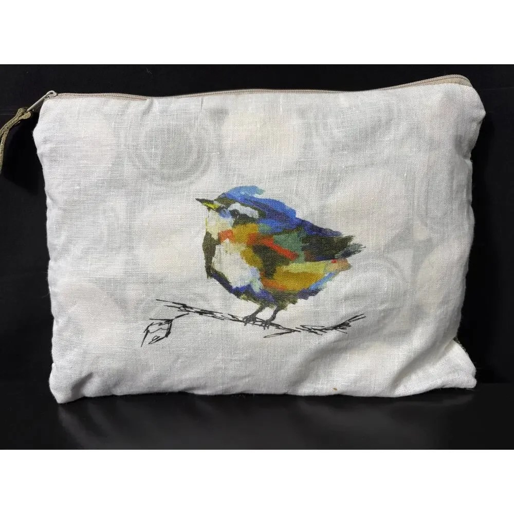Handmade Bag Created with Designer Fabric Blue Bird Lined Satchel Toiletry Pouch